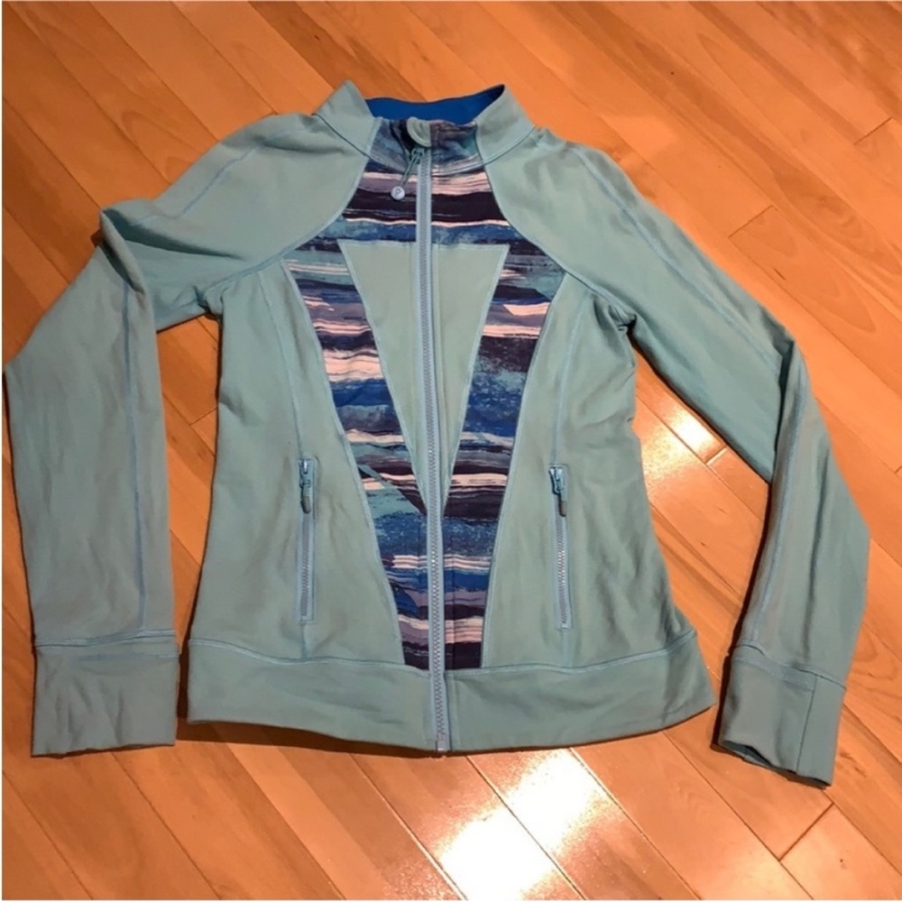 Ivivva by Lululemon Teal/Blue with Patterns Full-Zip Long Sleeve Jacket -size 14